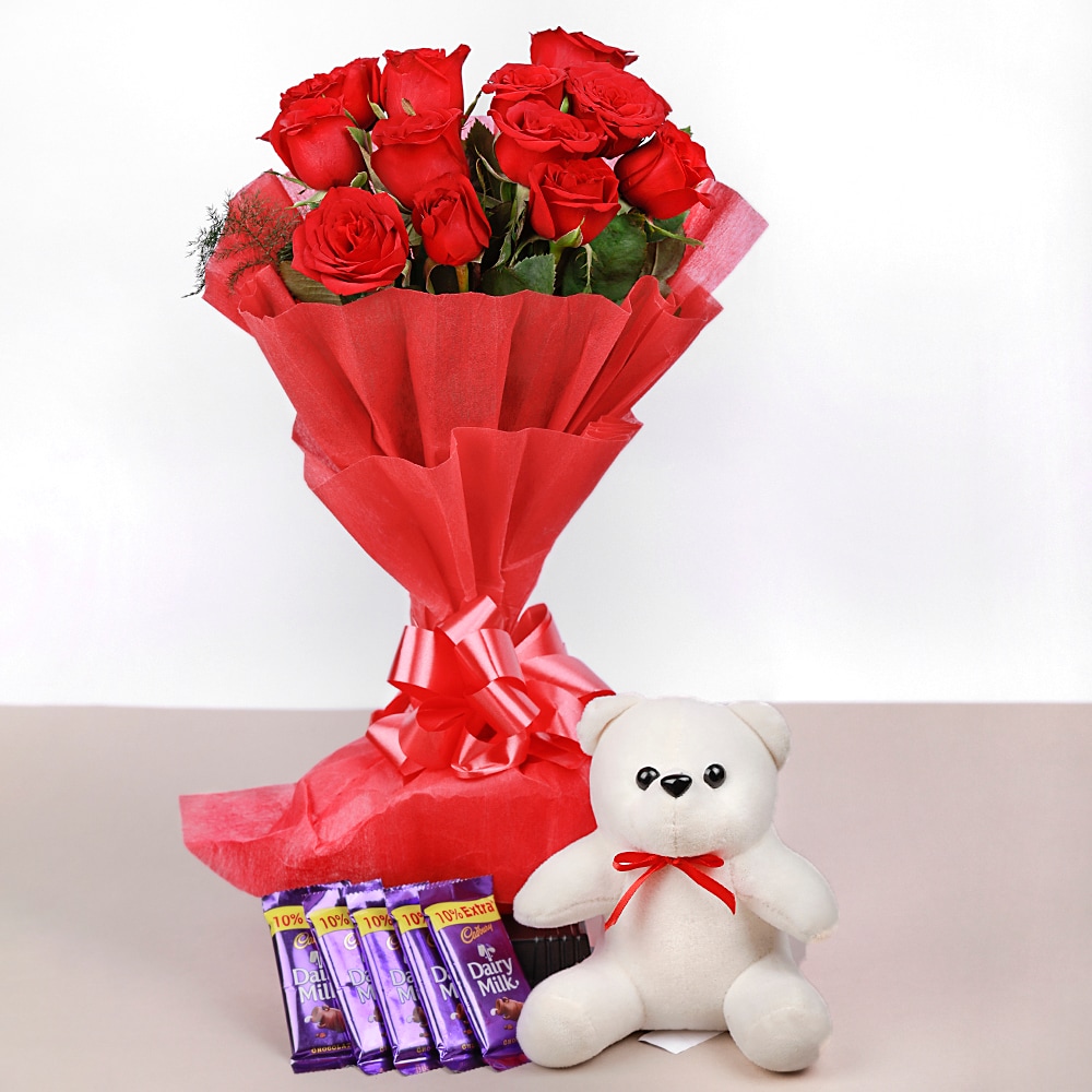  Red Roses with Teddy and Chocolate