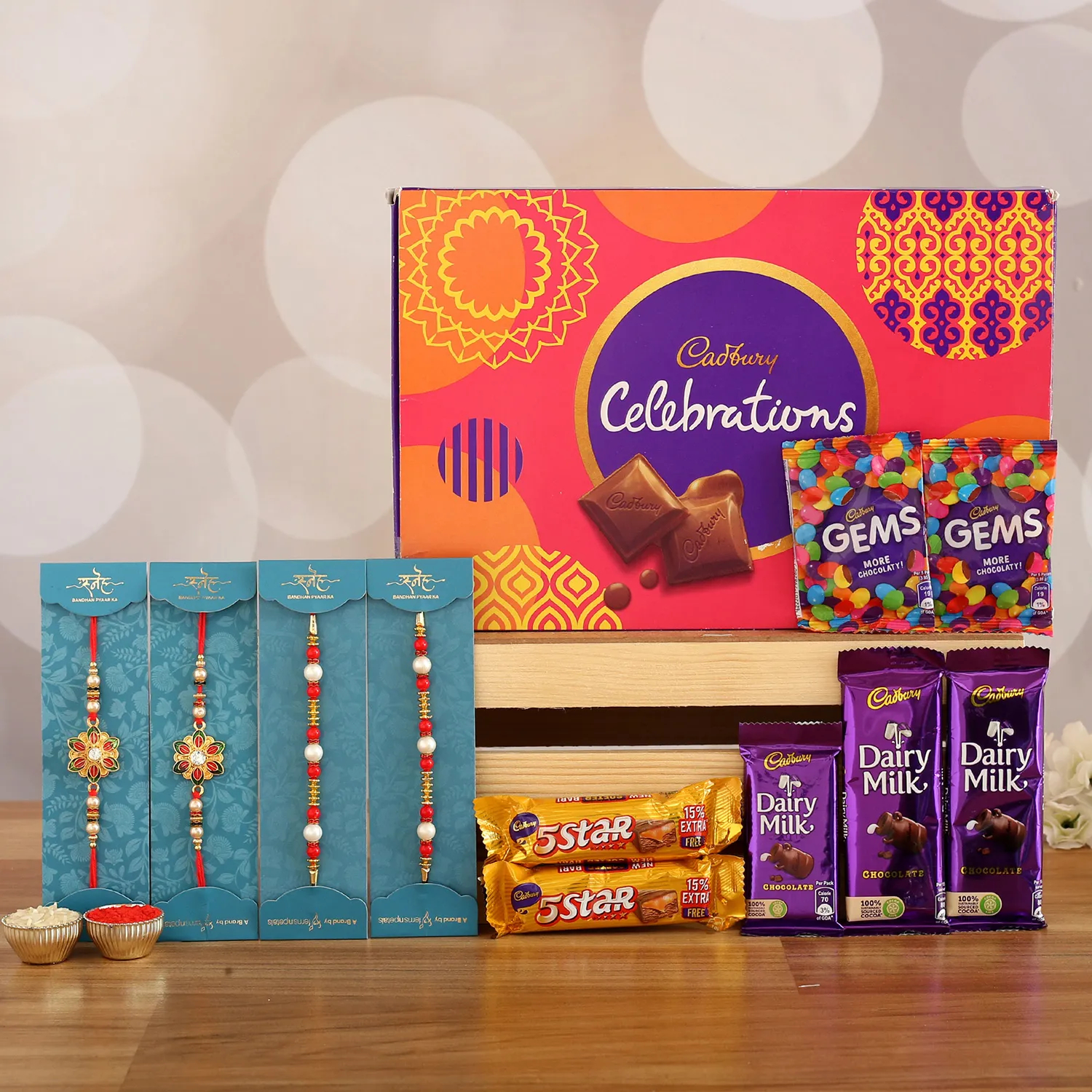  4 Designer Rakhis & Celebrations Chocolate