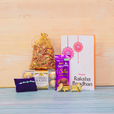 Blue Blissful Rakhi Hamper With Sweet Delights