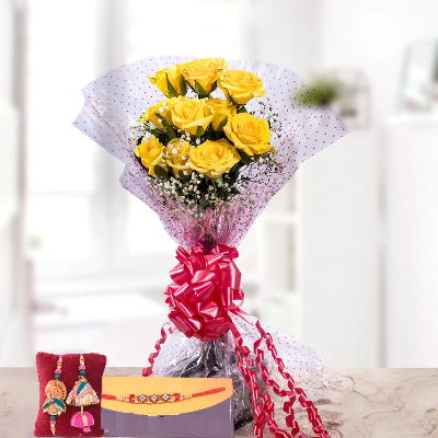 Bhaiya Bhabhi Rakhi With Yellow Roses