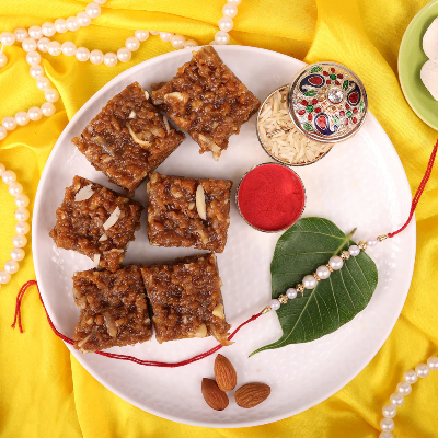 White Pearl Rakhi With Doda Barfi