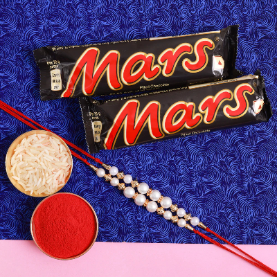 Pearl Rakhi With Mars Chocolate Bar