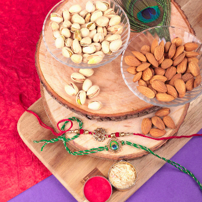 Designer Bhaiya Rakhi With Almonds And Pistachio