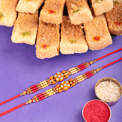 Beads Set Of 2 Rakhi With Milk Cake