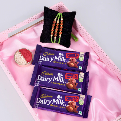 Set Of 3 Rudraksh Rakhi With Chocolate