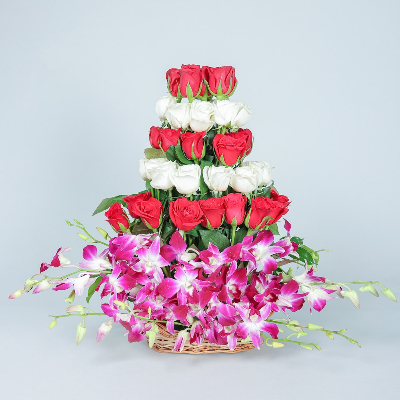 Roses And Orchids Basket Arrangement