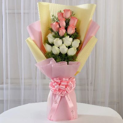 Graceful Pink & White Roses Bouquet