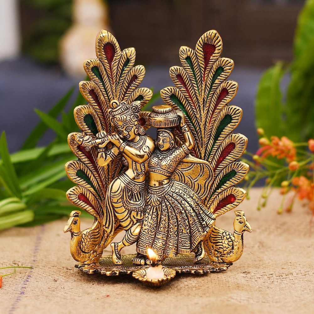  Design Radha Krishan Idol Statue with Diya