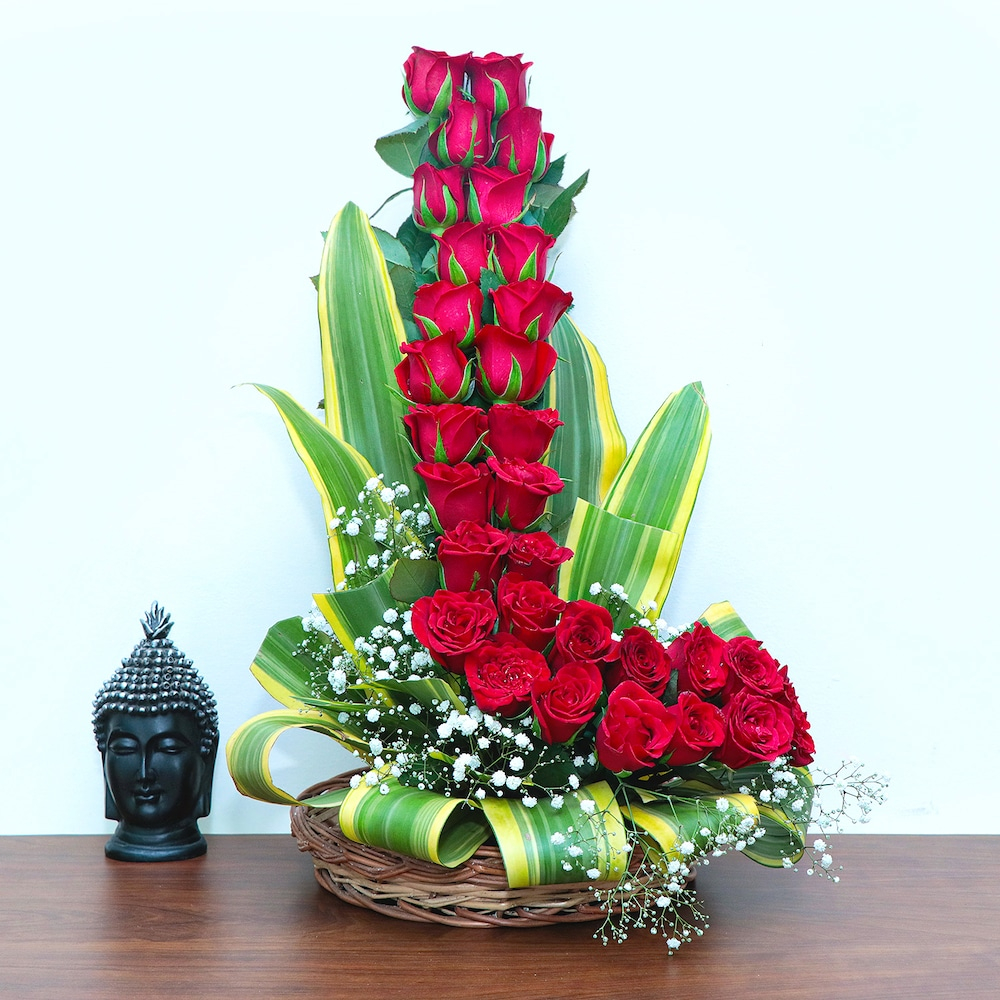  Exotic Red Roses Basket