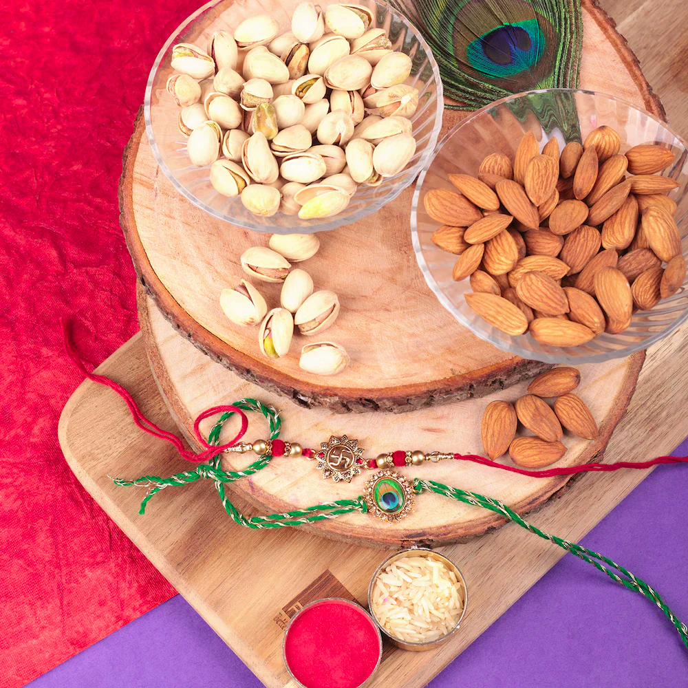  Designer Bhaiya Rakhi With Almonds And Pistachio