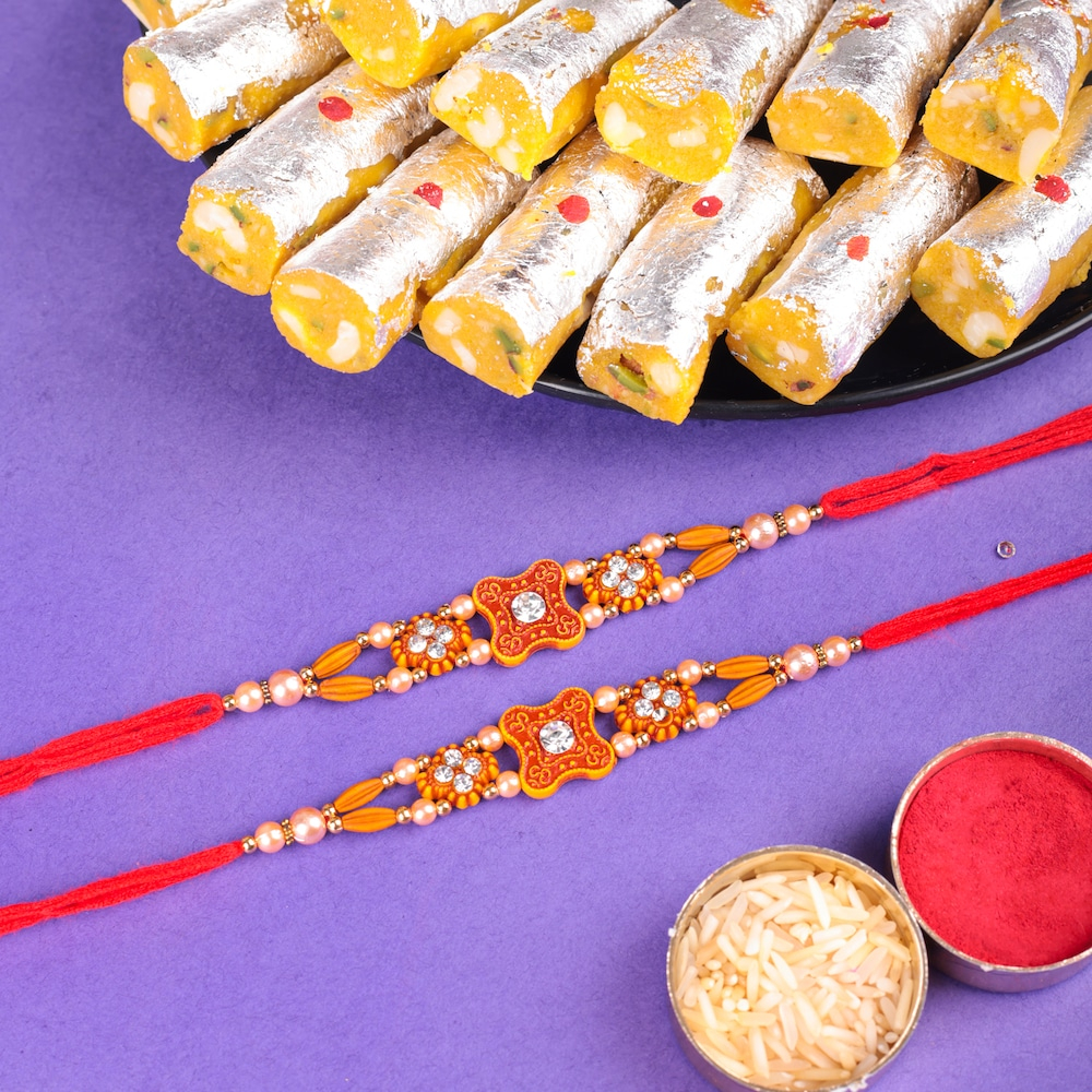  Mix Beads Set Of 2 Rakhi With Kaju Roll