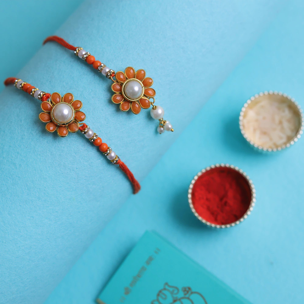  Bhaiya Bhabhi Orange Rakhi Set