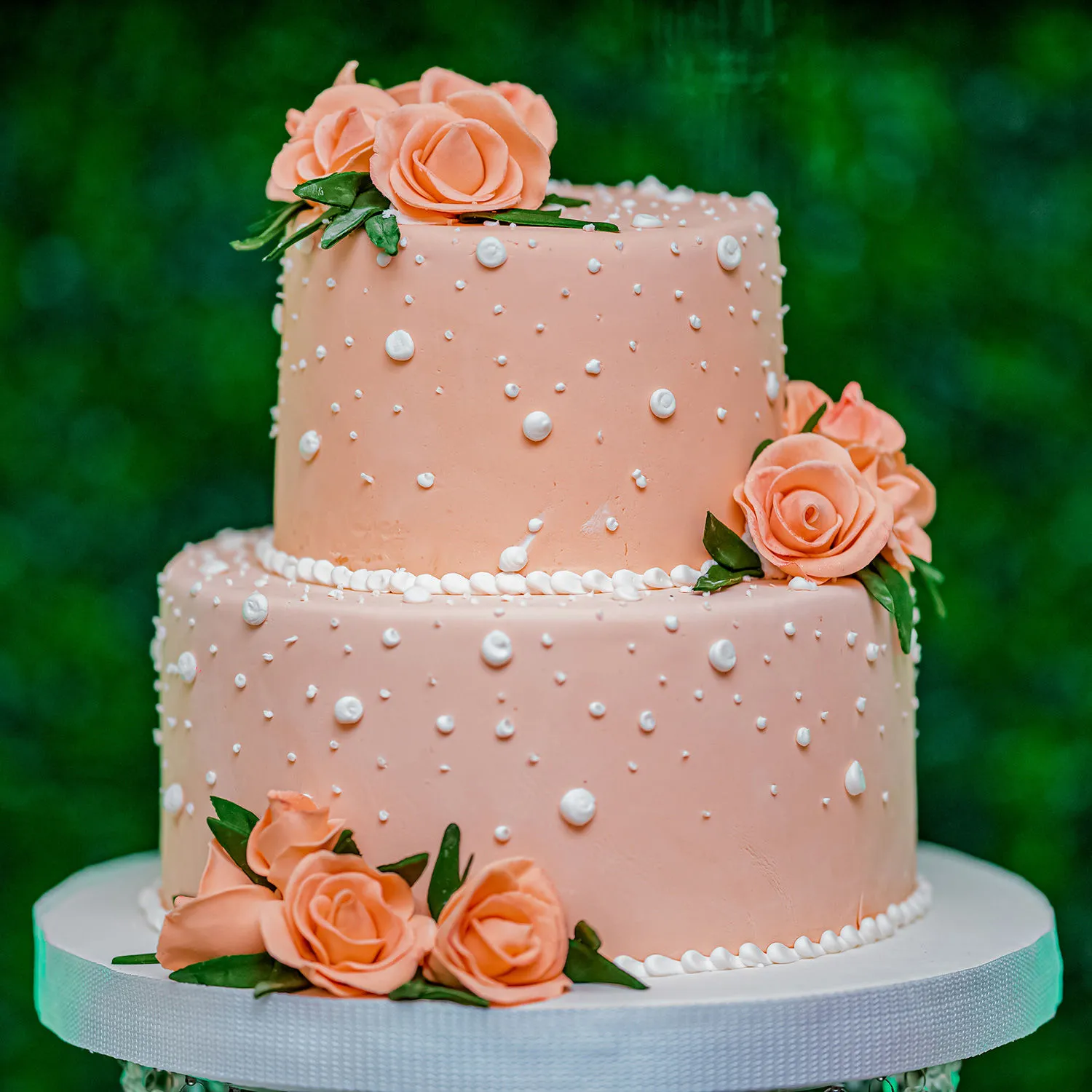  Peach Roses Truffle 2 Tier Cake