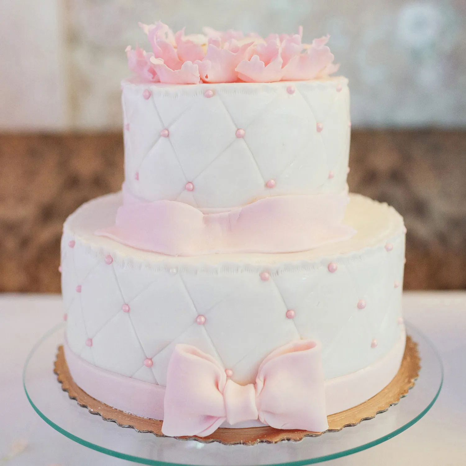  Pink Bow 2 Tier Truffle Cake